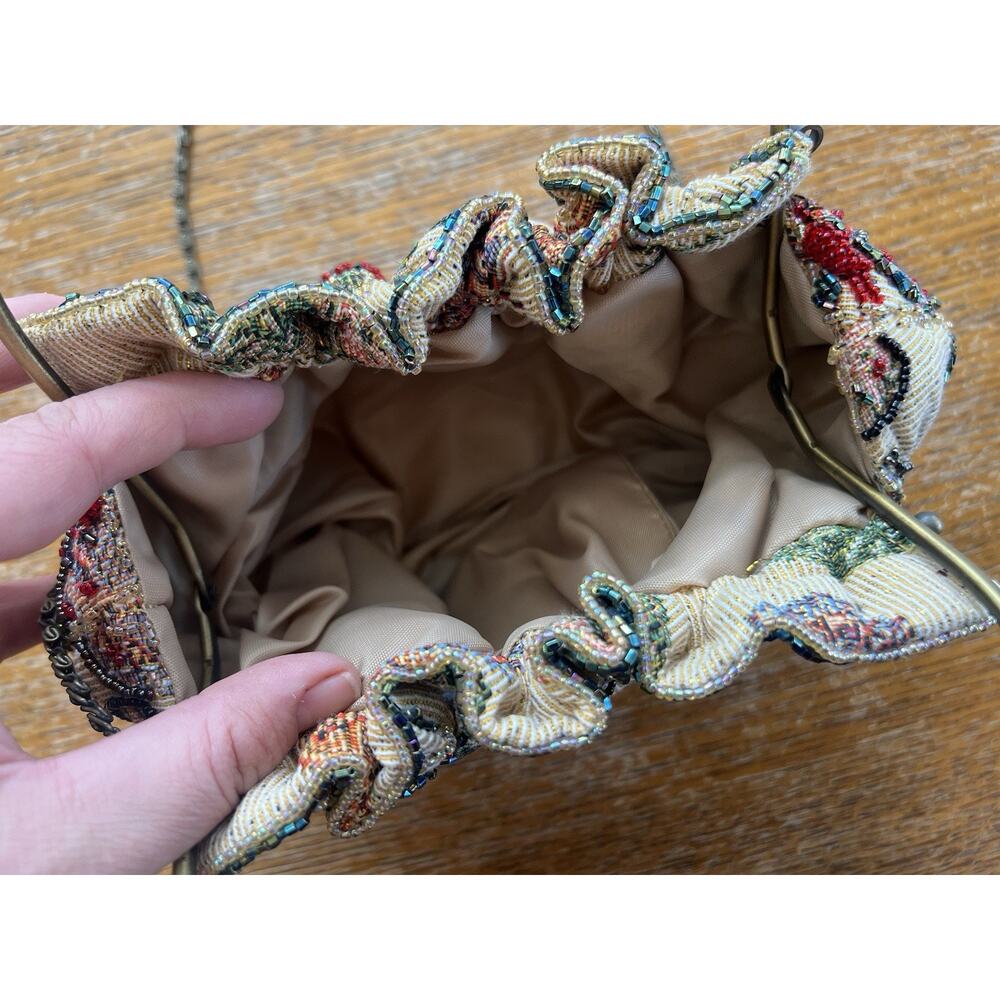 Vintage Beaded Butterfly Tapestry Purse W/Kiss Lock Clasp Handle Or Chain Strap - Picture 7 of 7
